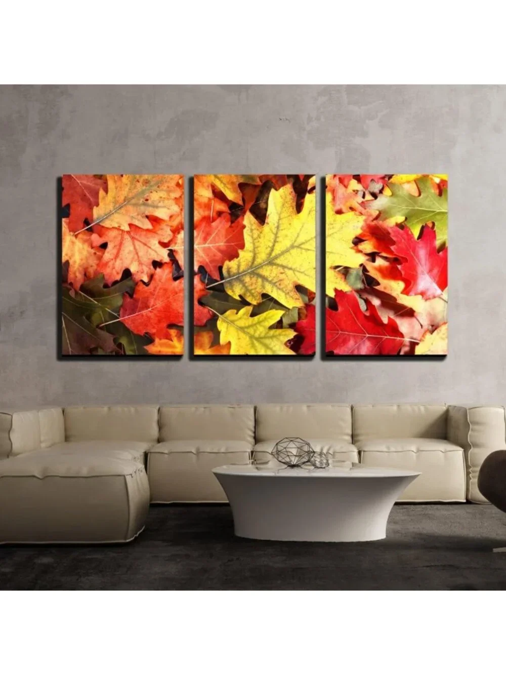 Colorful Autumn Tree Leaves Canvas Art Set - Modern 3-Piece Wall Decor, Ready to